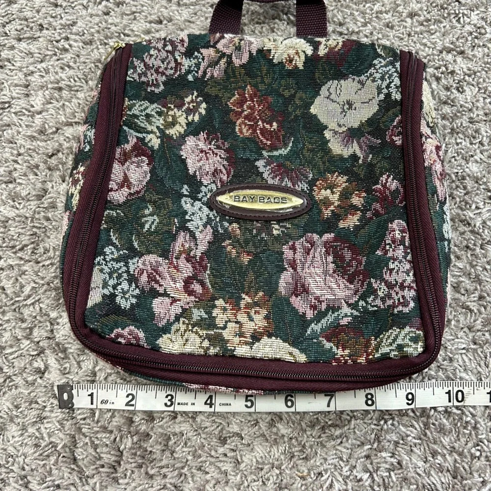 Bay Bags Vintage‎ Floral Tapestry Hanging Toiletry Travel Organizer Burgundy 90s